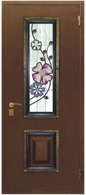 Входная дверь - ковка и стеклопакет Полевые цветы